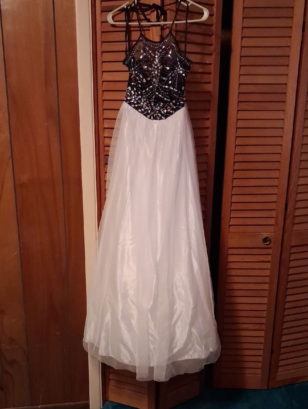 Strappy Beaded Black and White Prom Gown